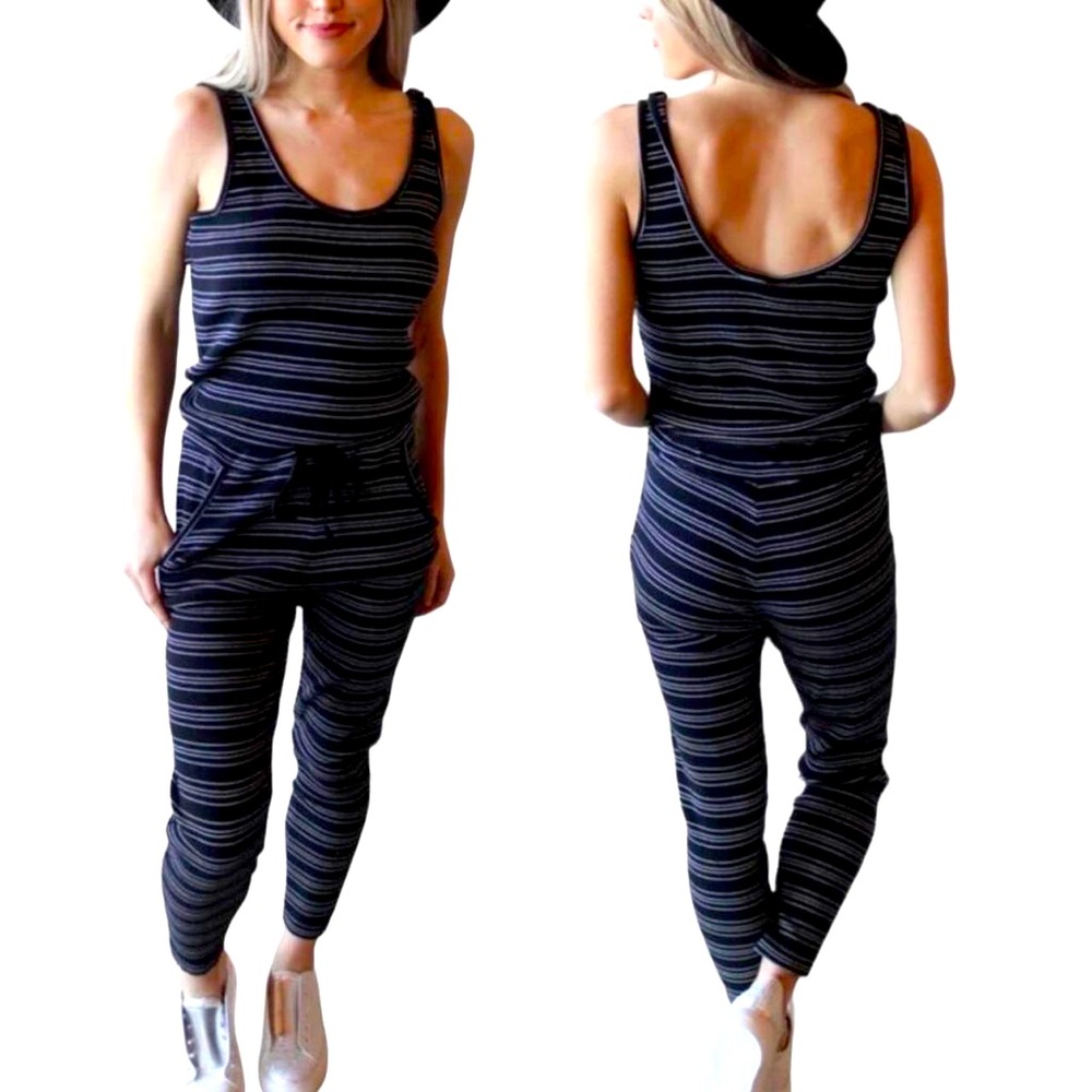 BOBI JUMPSUIT BLACK/WHITE STRIPED NWT